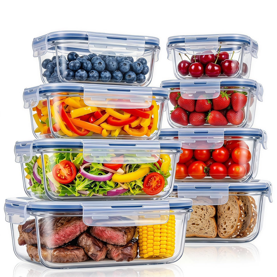 Glasbehälter mit Deckel 16-teilig(8 Behälter&amp; 8 Deckel),Meal Prep Boxen Glas,Spülmaschinenfest, Mikr
