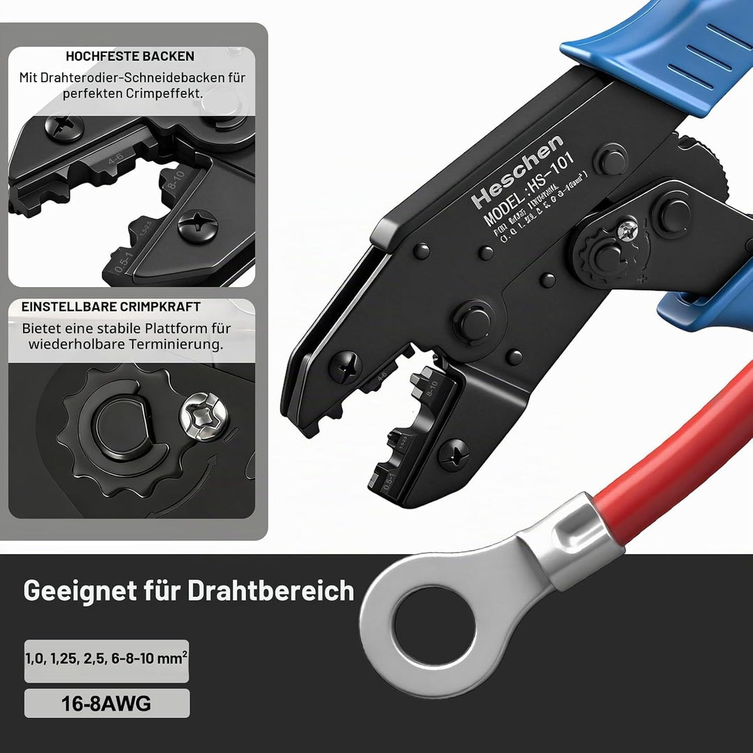 Heschen Ratschen-Crimpzange, HS-101, nicht isolierte Kabelschuhe Crimpzange, Verwendung für 1,5-10 m