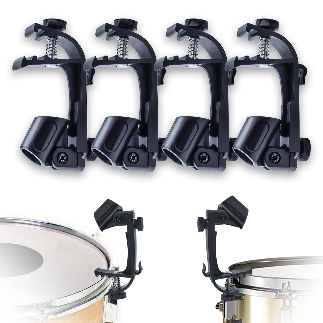 4 Stück Drum Microphone Clips, Einstellbare Stossfest Mikrofonhalter Trommelklemme auf Universal Tro