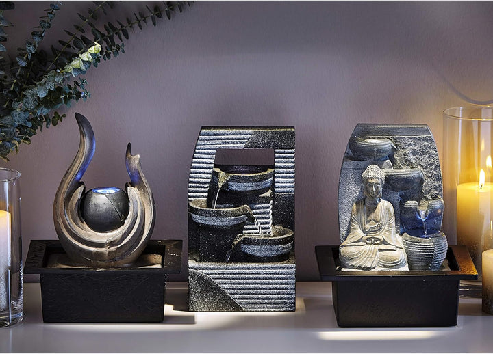 Dehner Zimmerbrunnen Steine mit LED Beleuchtung, ca. 25 x 17.5 x 21 cm, Polyresin, grau