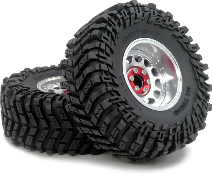 HOBBYSOUL 2.2 Beadlock Räder und Reifen, RC Einstellbare 4 Offsets Silber Felgen und Höhe 5.0&