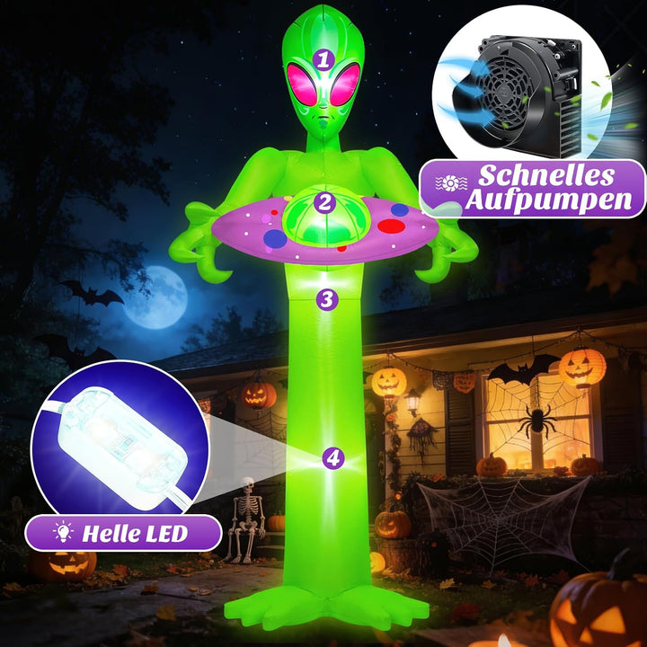 Danxilu 3M Grosse Halloween Aufblasbar Alien Leuchtendem UFO Aussendekoration 10FT Alien, 10FT Alien