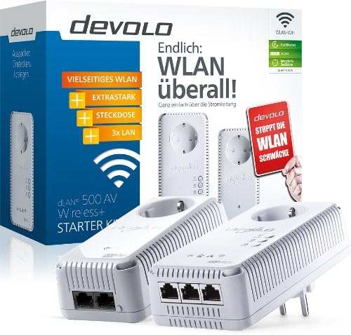 devolo dLAN 500 AV Wireless+ Starter Kit Powerline (Internet über die Steckdose, WLAN, 3x LAN Ports,