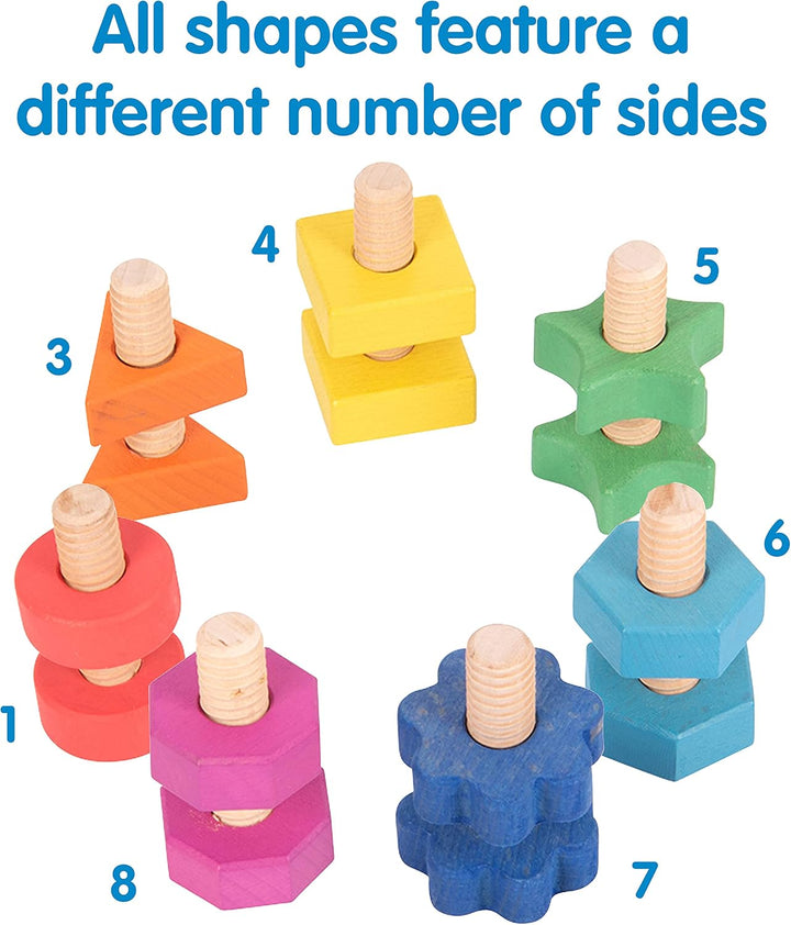 TickiT 73999 Rainbow Wooden Nuts &amp; Bolts Pack of 21, Regenbogenfarben, 6.5 cm