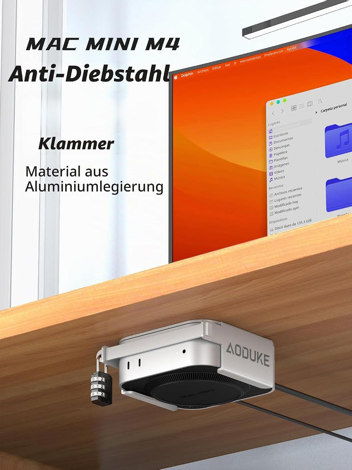 Aluminum Alloy 2024 Mac Mini M4 with Combination Lock Security Bracket, Compatible with VESA Hole Mo