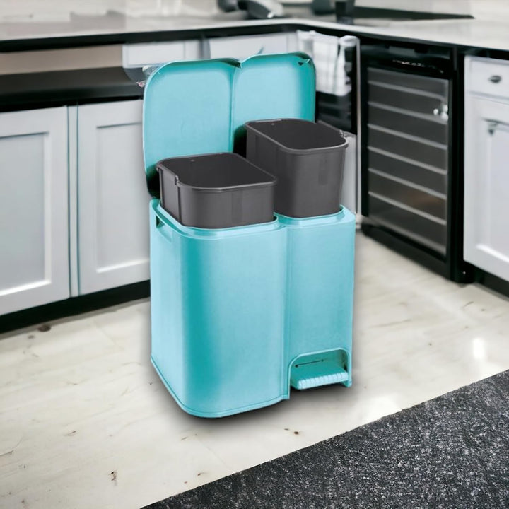 Tontarelli Mülleimer für die Mülltrennung, Farbe Delfin und Schwarz, Fassungsvermögen 13 + 8 Liter,