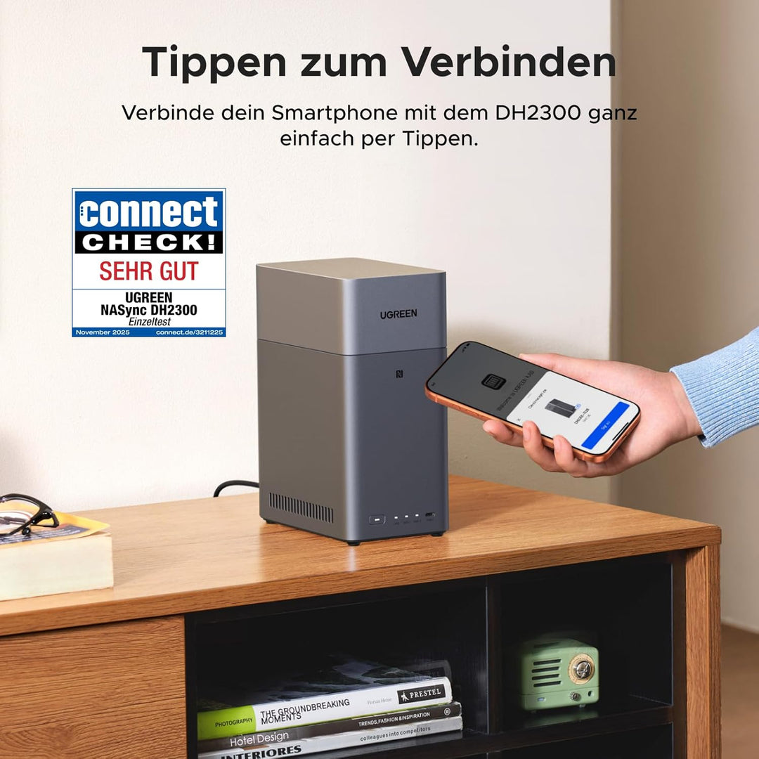 UGREEN NASync DH2300 2 Bay Desktop NAS, NFC Tap zum Verbinden, KI Fotoalbum, 4K Persönliche Videothe