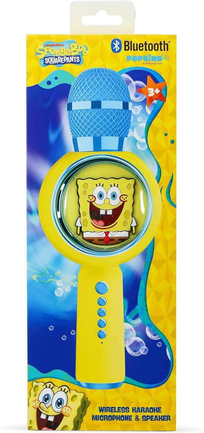 OTL Technologies SpongeBob Schwammkopf Popsing LED beleuchtetes kabelloses Karaoke-Mikrofon mit Spra