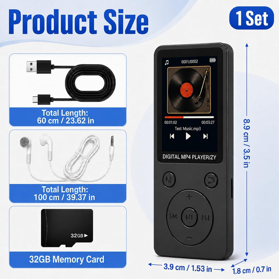 MP3 Player 32GB Bluetooth 5.0 mit Lautsprecher für 1,8"" Bildschirm