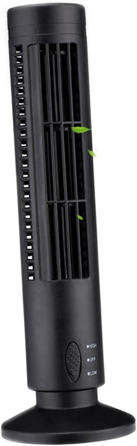 USB Flügelloser Turmventilator, Oszillierend 2 Geschwindigkeiten | Schwarz, Wiederaufladbar, Leiser