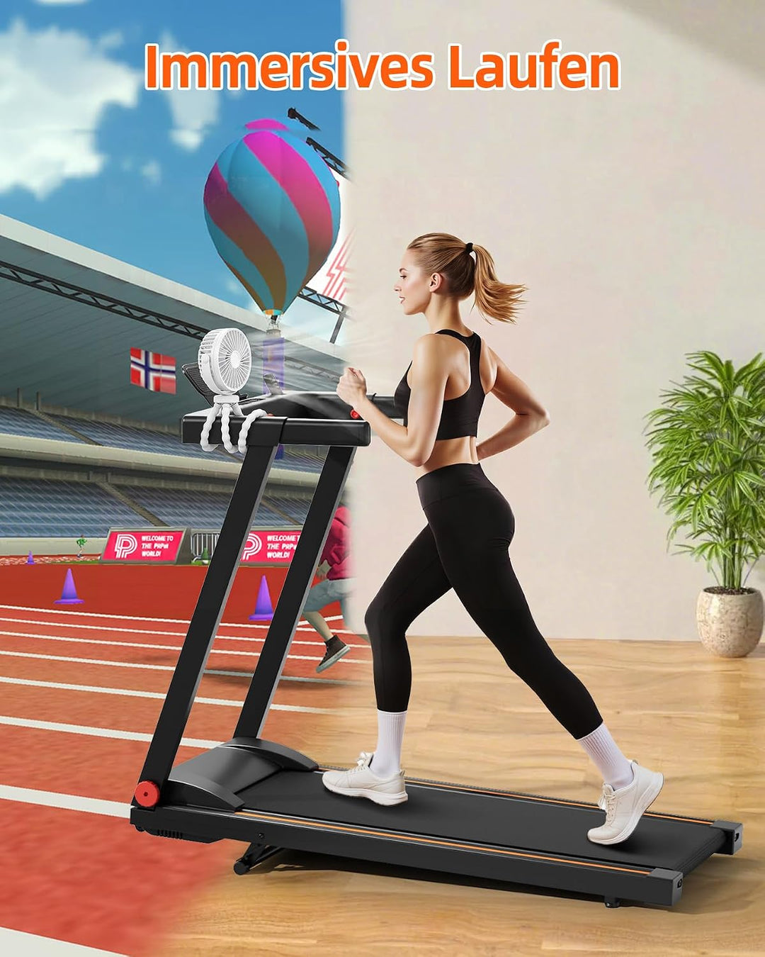 Superun Laufband Klappbar mit APP, Max 12km/h Walking Pad mit Steigung 6% 100cm SchwarzOrange, 100cm