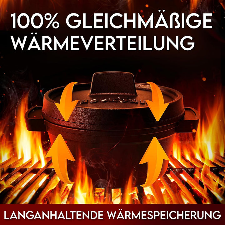 Dutch Oven Set Mini - 4x 300ml Gusseisen Mini Topf mit Deckel - bereits eingebrannter Mini Dutch Ove