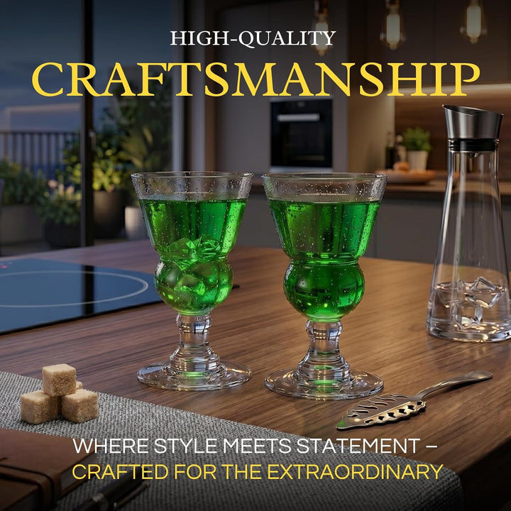 The Wine Savant Absinthgläser im Vintage-Stil, mit Stiel, klassisch, mit Schweizer Blasenbehälter, i