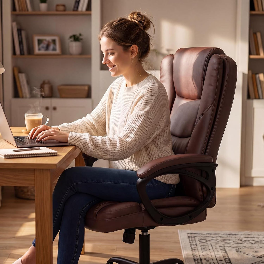 Bürostuhl mit Wippfunktion 150kg, Chefsessel Hohe Rückenlehne Braun, Braun