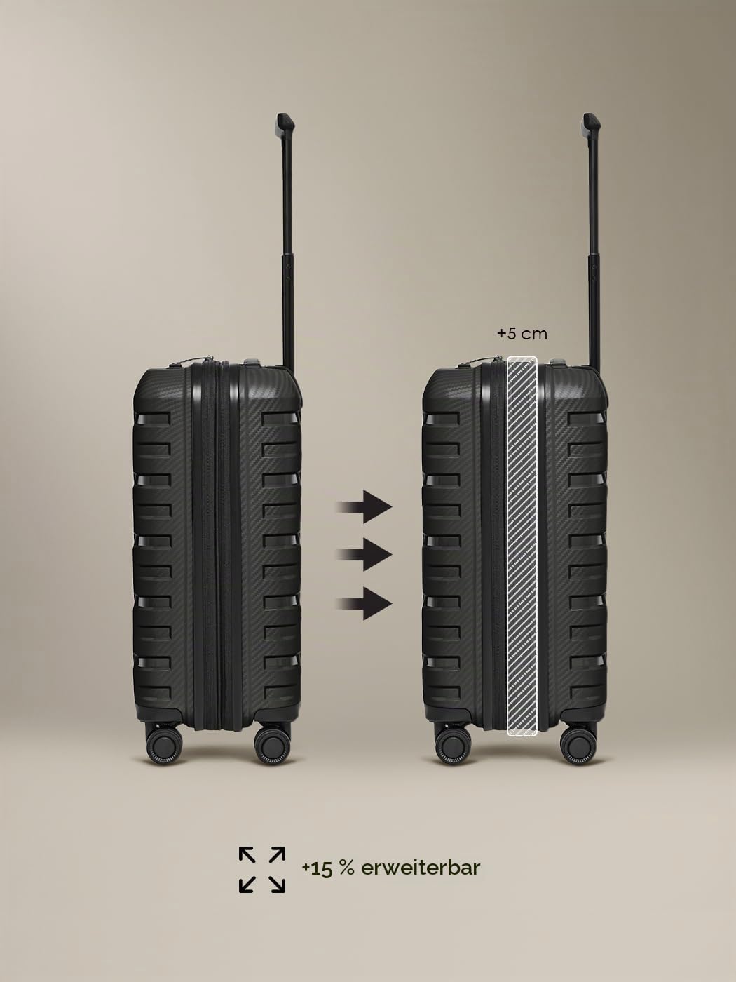 Smartbox Kabinenkoffer Erweiterbar 37x23x55 cm, 42–48L Handgepäck Koffer, Leichter Hartschalen Troll