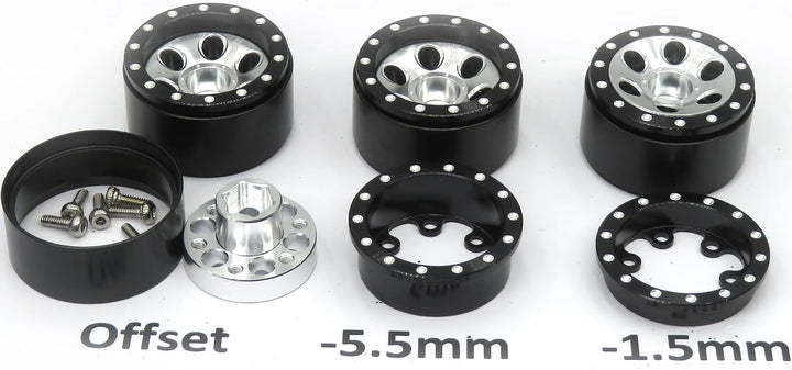 hobbysoul Schwere verstellbare Offset 1/24 Crawler Räder und 1,0 Reifen schwarz-Silberne, Negative O