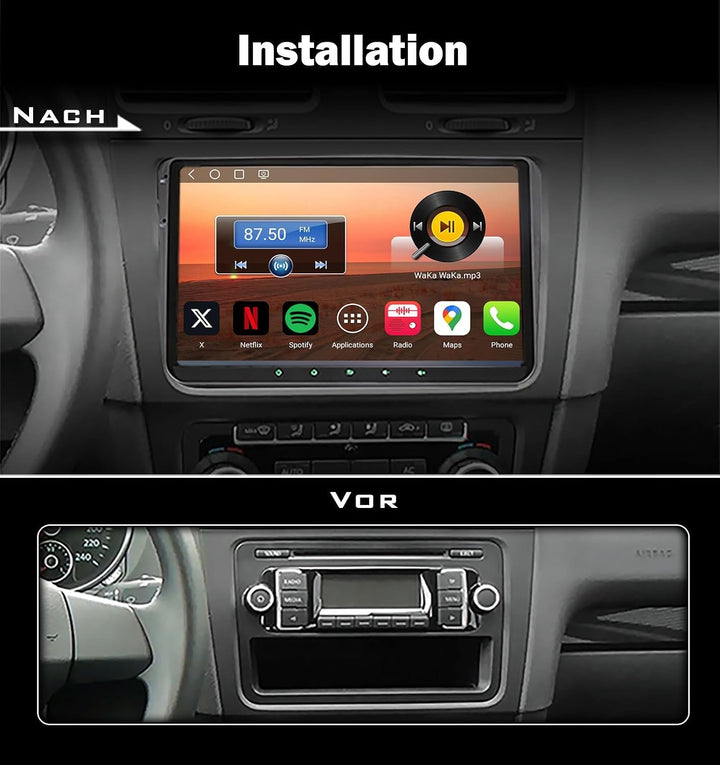 Erisin 9" Qualcomm 8-Kern 4GB+64GB Android 14 Autoradio Bluetooth GPS Navi für VW Golf 5/6 Passat B7
