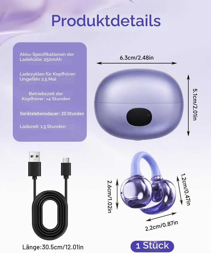 Kabellos Bluetooth Kopfhörer Open Ear 4.5g Leichte Clip On Kopfhörer mit Ohrclip Bluetooth 5.4 Ear C