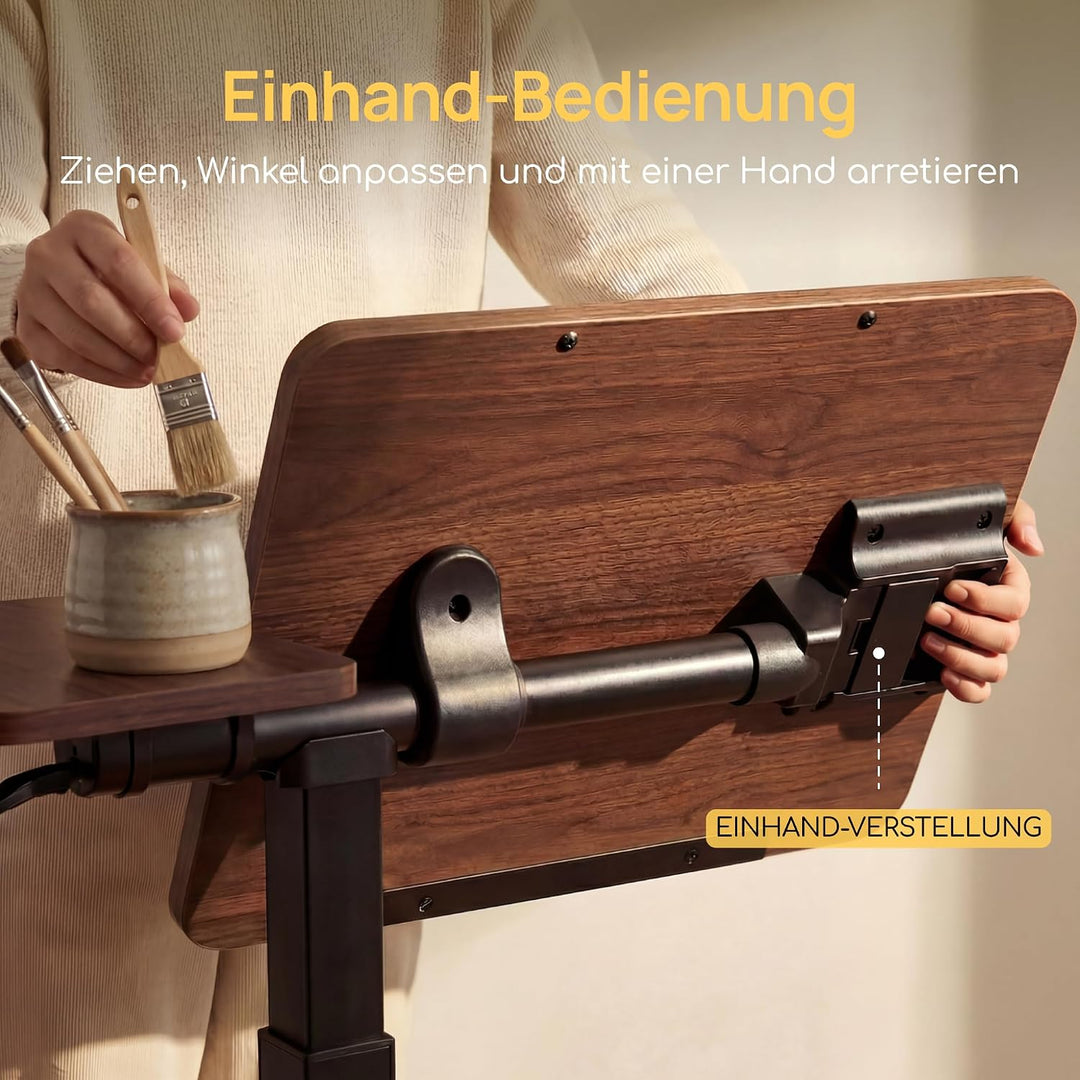 Viviendo Betttisch auf Rollen, Braun, höhenverstellbarer Beistelltisch 68–108 cm mit Gasdruckfeder,