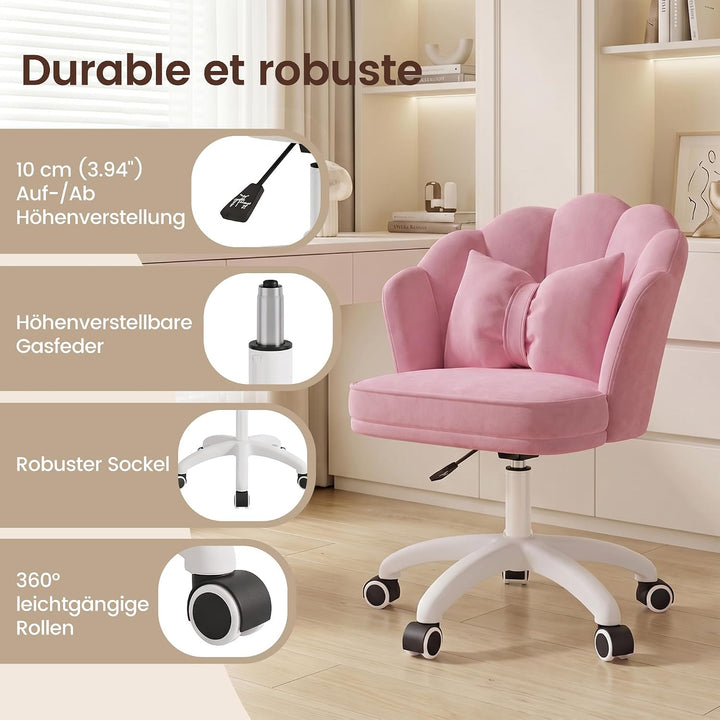 Hawthyhome Schminktisch Stuhl mit Samtbezug &amp; Kopfkissen, Rosa Abgerundet Rosa, Abgerundet Rosa