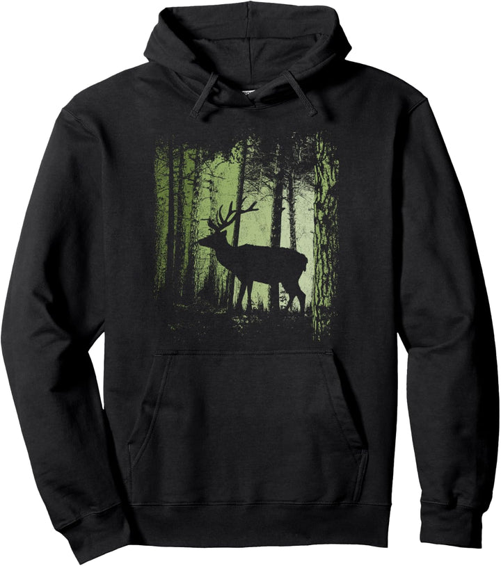 Dämmerung Zwielicht Wald Rotwild Hirsch Silhouette Pullover Hoodie