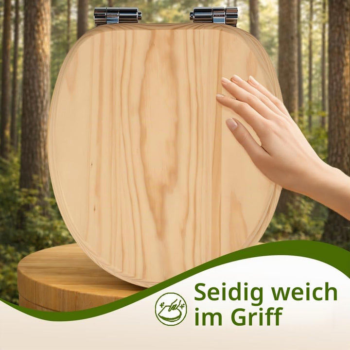 WC-Sitz aus Massivholz – Kiefer, mit Absenkautomatik, Schnellverschluss &amp; Easy-Clean, Soft-Touch – P