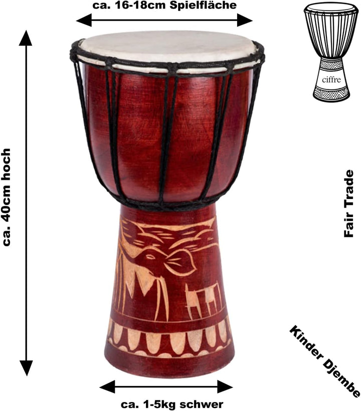 40cm Grosse Djembe Trommel Bongo Drum Elefant Braun Fair Trade Top Klang