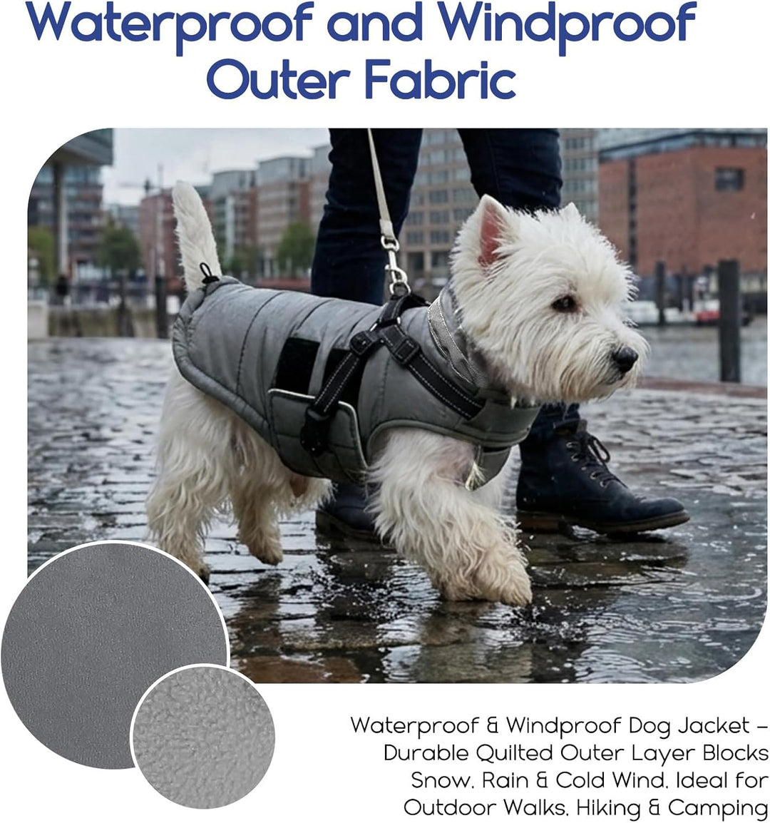 ASENKU Hundemantel Winter mit Geschirr M Wasserdicht für mittelgrosse Hunde M Grau, M Grau