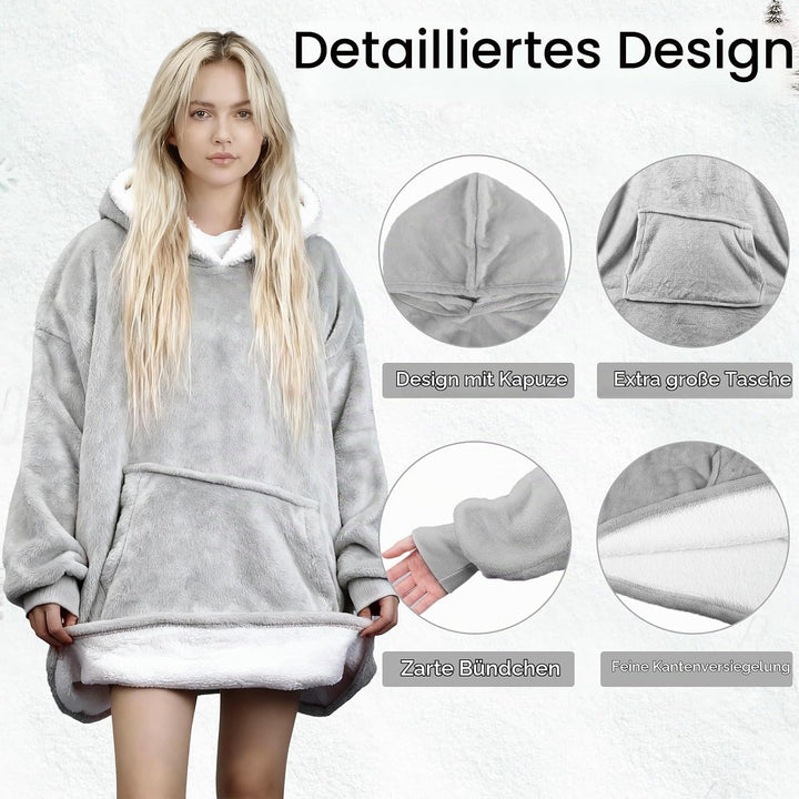 Hoodie Decke mit Ärmeln, Oversize Hoodie Sweatshirt, Tragbare Decke zum, Anziehen Erwachsene Kuschel