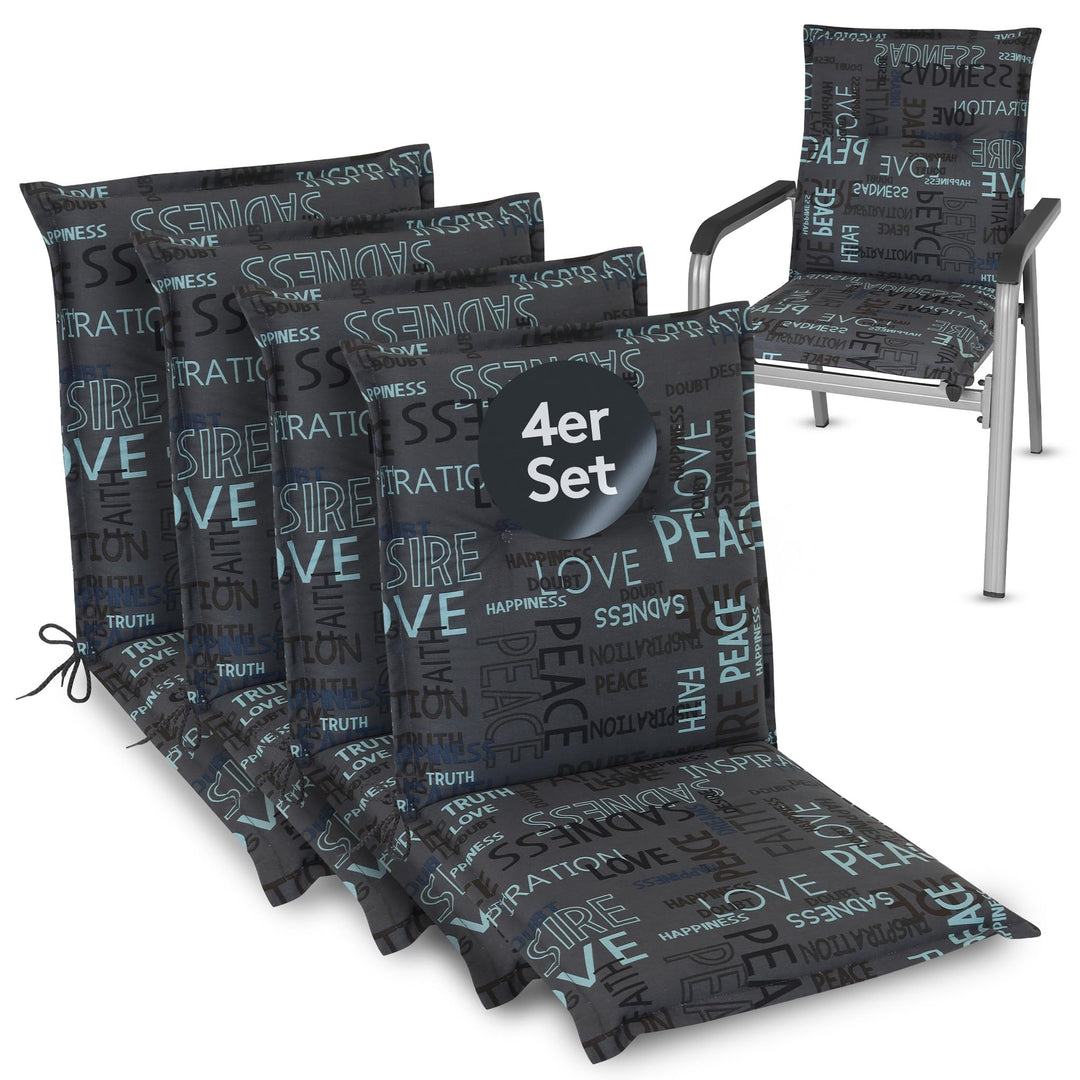 LILENO HOME Gartenstuhl Auflagen als [4er Set - Niedriglehner] in Letters Letters Anthrazit 4, Lette