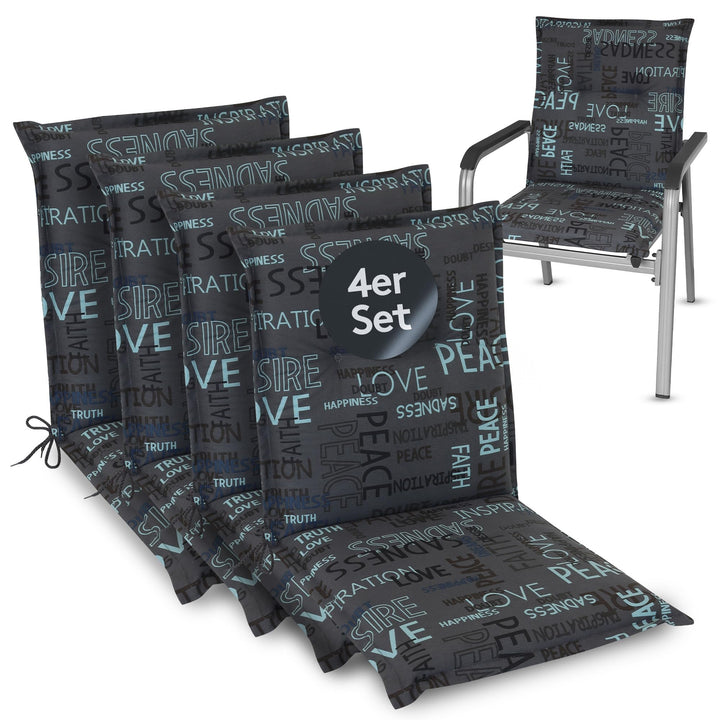 LILENO HOME Gartenstuhl Auflagen als [4er Set - Niedriglehner] in Letters Letters Anthrazit 4, Lette