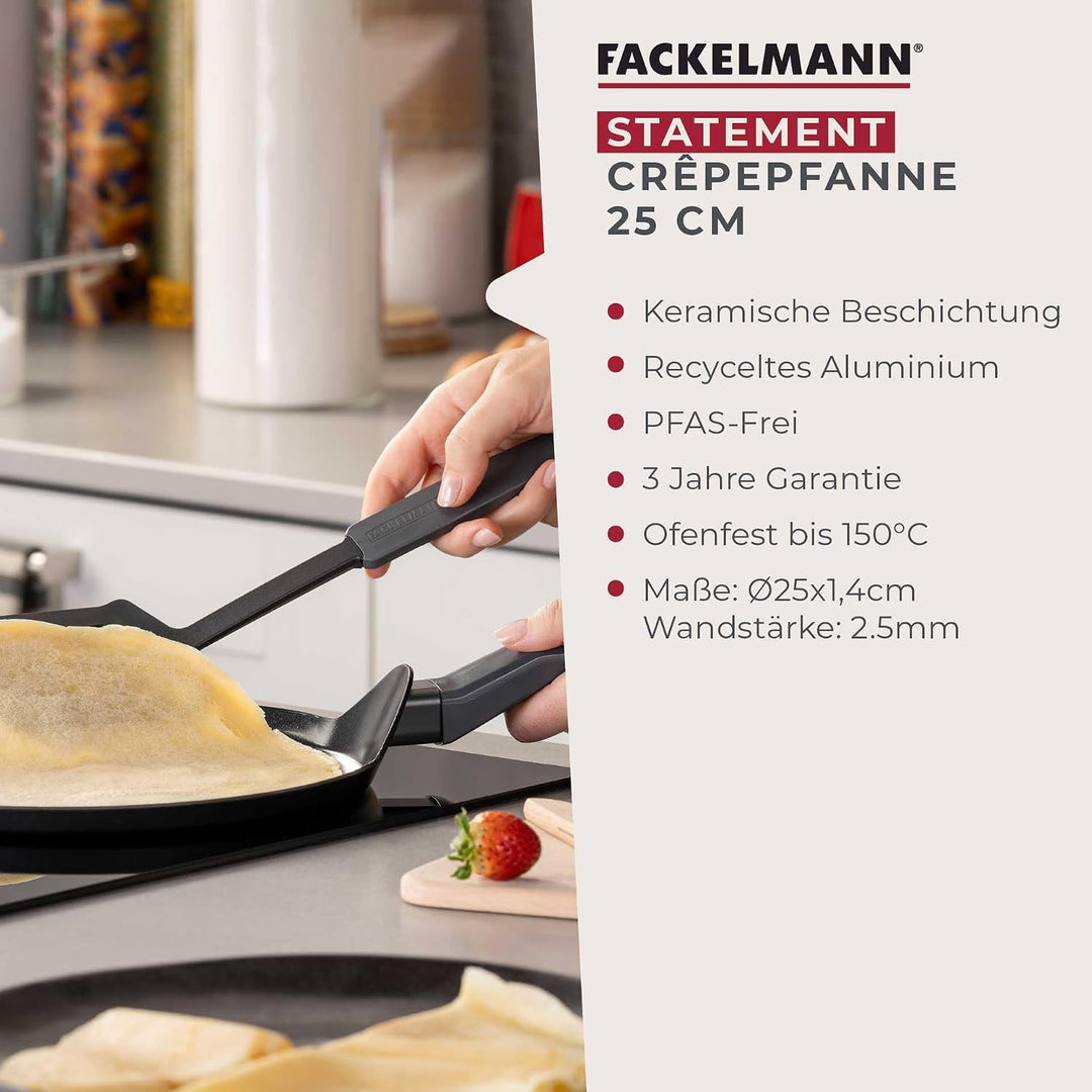 FACKELMANN Crepepfanne 25cm Statement – Keramik beschichtete flache Pfanne - Recyceltes Aluminium mi