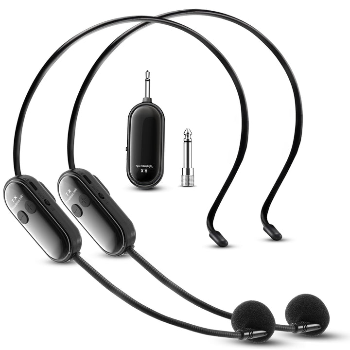 Wireless Mikrofon Headset 2 Set, Dual 2,4GHz Drahtloses Microphone, USB-C Aufladung Kabelloses Mikro