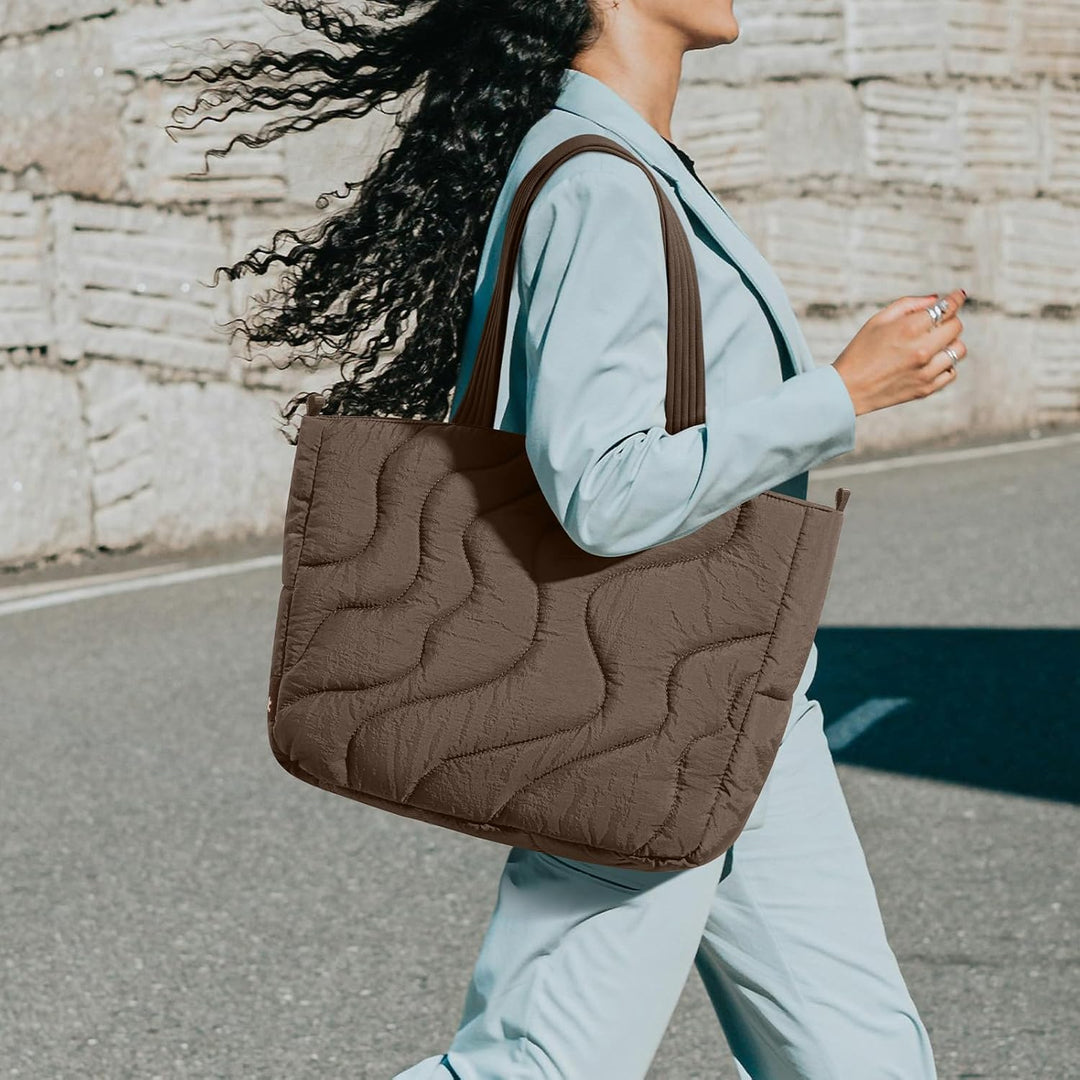 tomtoc Puffer Laptop Tragetasche für Damen, 13,5L Tote Bag für 15-16 Zoll Macbook, Leichte Schultert