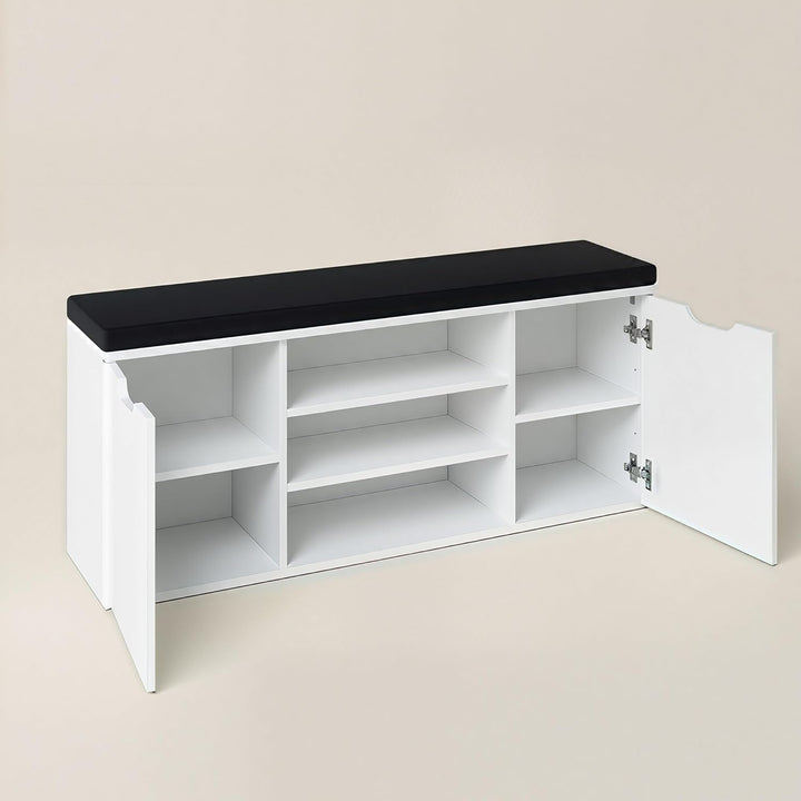 Schuhschrank mit Sitzbank, 103 x 30 x 46 cm, MDF und Polyester Polsterung, Flurbank mit Stauraum, Sc