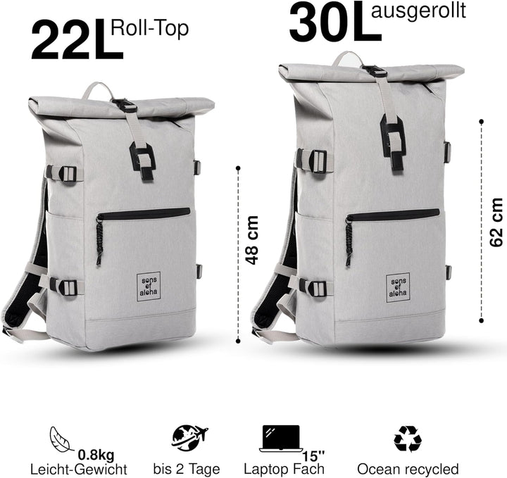 SONS OF ALOHA Rucksack KANE Roll-Top Kurierrucksack XL gross - PET recycelt, wasserabweisend - Wande