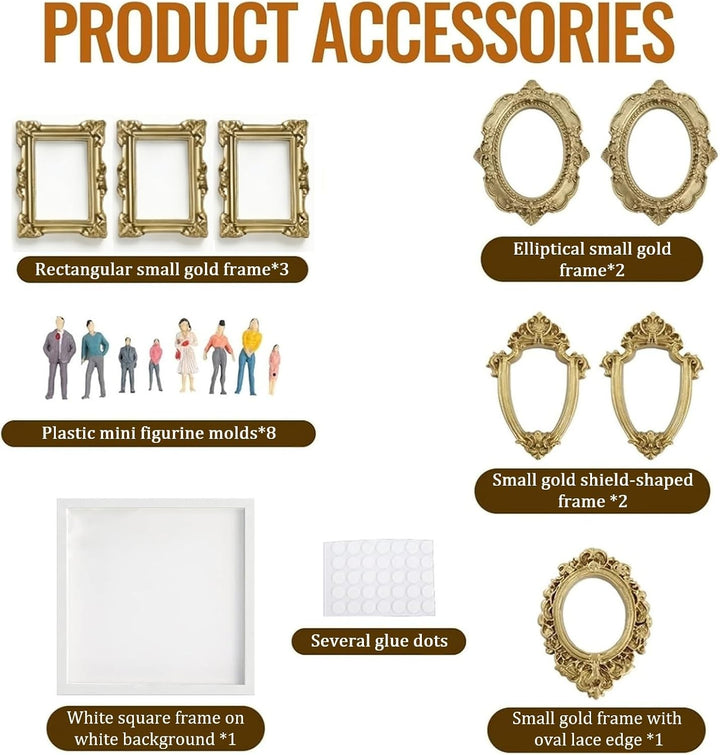 DIY Mini-Museum Silhouette Box, Schattenbox-Vitrine-Set mit 8 Goldenen Mini-Rahmen und 8 Figuren, Ih