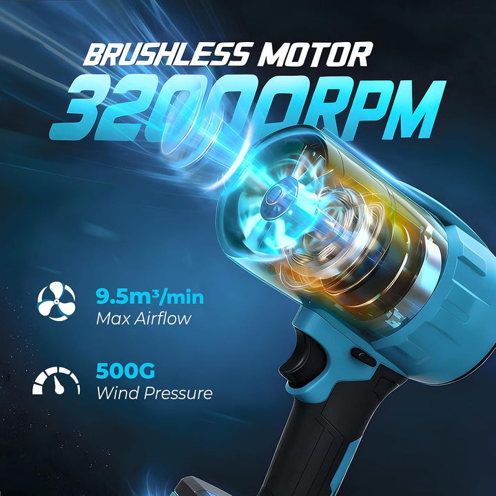 Akku Gebläse Kompatibel mit Makita 18V, Laubbläser Akku mit 3-Düsen, 32000 U/Min, 500g Luftdruck, Ha