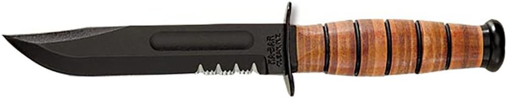 Ka-Bar US Army 7" Fixed Blade Knife, Serrated Leather Handle w/Brown Sheath 
