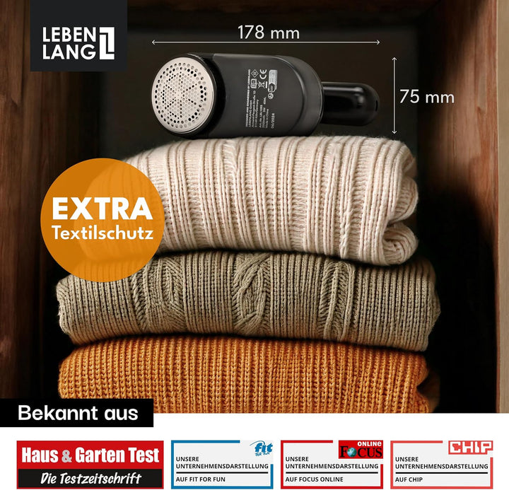 LEBENLANG Fusselrasierer Elektrisch 2000mAh - Inkl. LED Anzeige &amp; Reinigungspinsel I Bis zu 2h Laufz