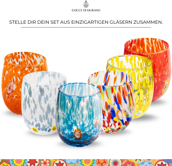Gocce di Murano Wassergläser, hergestellt nach der Tradition der Murano-Handwerker, mundgeblasenes u