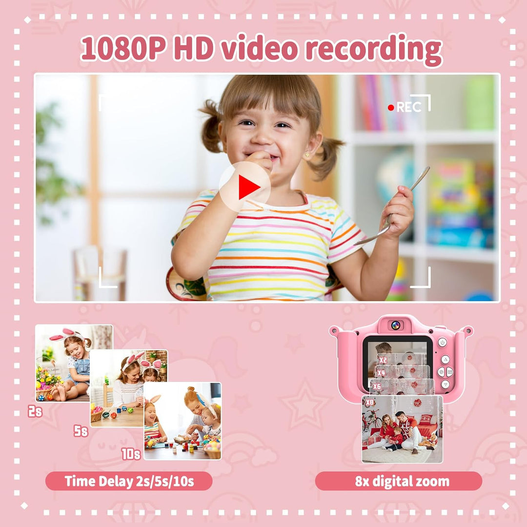 MYSTILUCK Kinderkamera, 1080P HD Digitalkamera für Kinder mit 2,0"-Bildschirm &amp; 32GB-Karte, Fotoappa