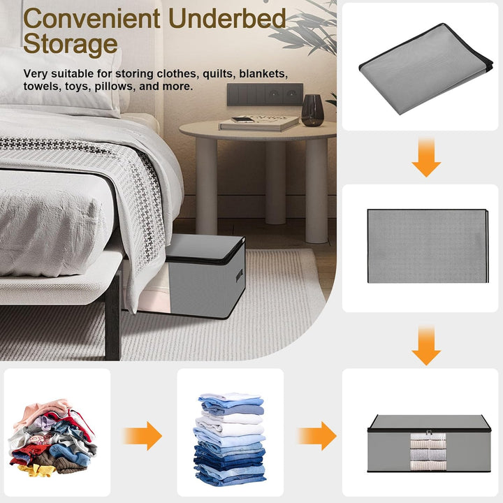 Cozary 3 Stück 60L Unterbett Aufbewahrungsbox, Faltbare Aufbewahrungstasche mit Deckel und Klaren Fe
