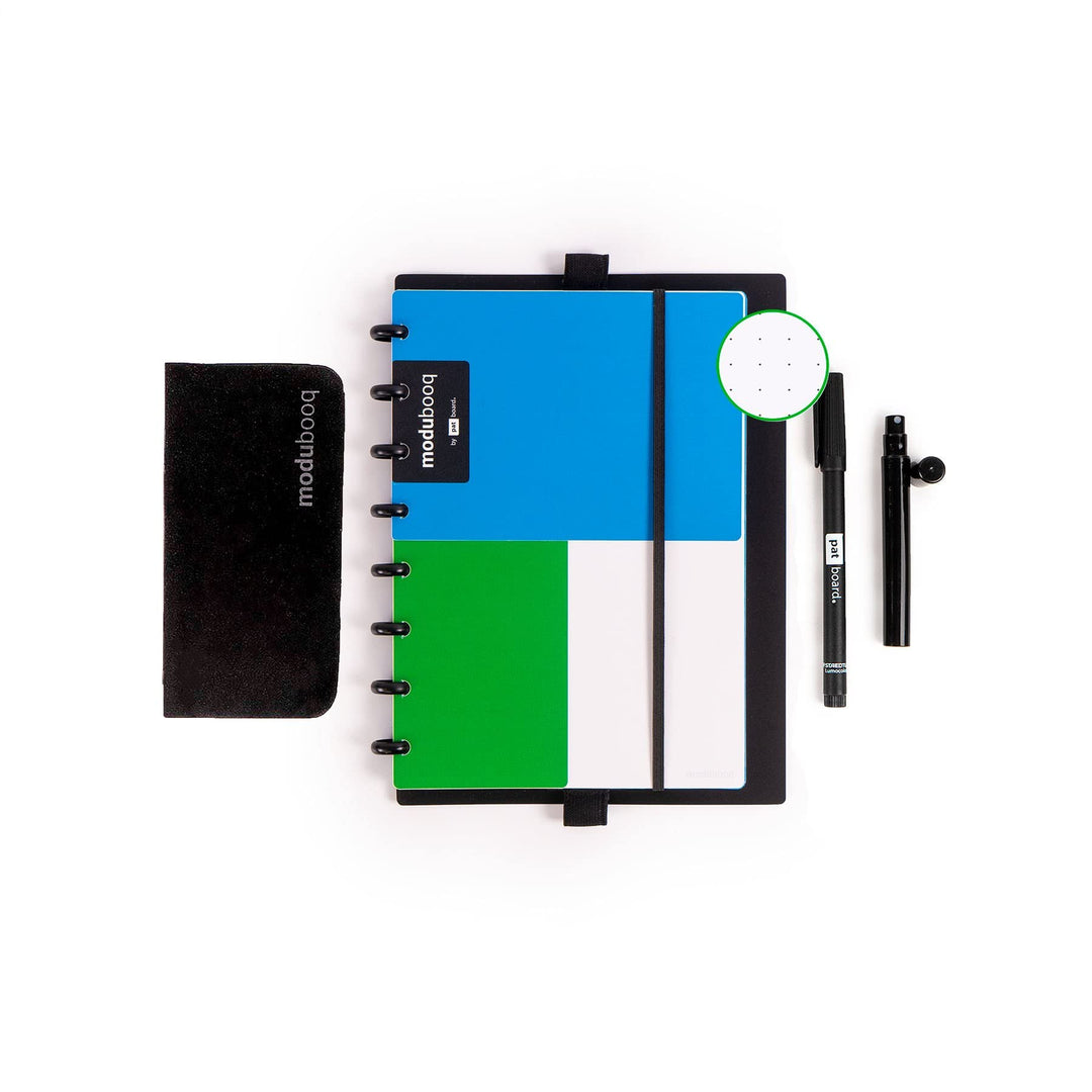 MODUBOOQ bullet, block - Modular Wiederverwendbar Smart Notizbuch A5-40 gepunktete, grüne Seiten mit