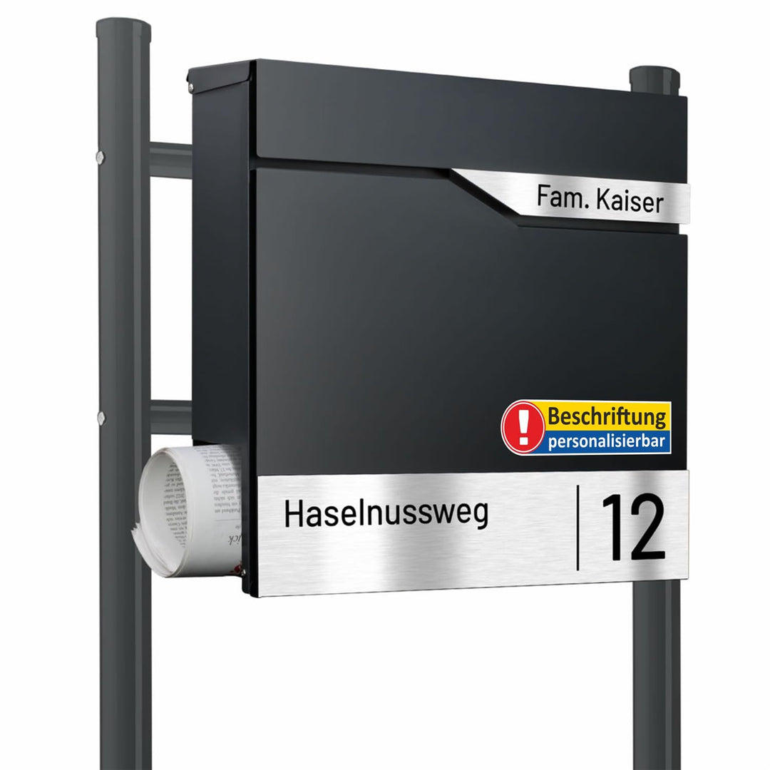 AL Briefkastensysteme Laser-Line Standbriefkasten personalisiert mit Name &amp; Hausnummer in RAL 7016 A