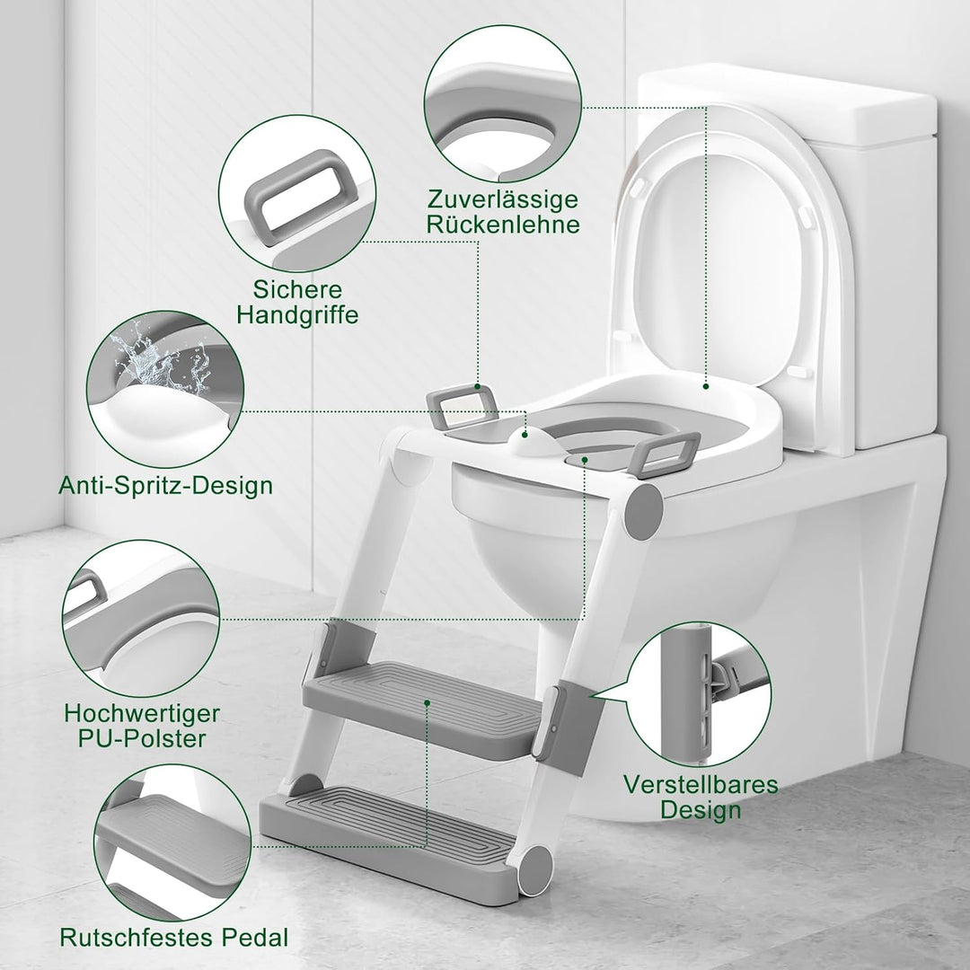 WOLTU Toilettensitz Kinder mit Treppe MONTAGEFREI, Toilettenaufsatz für Kinder, Toilettentrainer kla