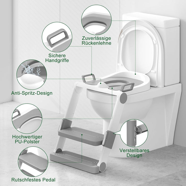 WOLTU Toilettensitz Kinder mit Treppe MONTAGEFREI, Toilettenaufsatz für Kinder, Toilettentrainer kla
