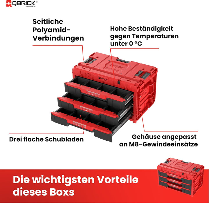 QBRICK SYSTEM Werkzeugkoffer Werkzeugkasten Leer Werkzeugkiste ONE Drawer 3 Toolbox 2.0 RED Ultra HD