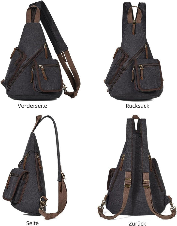 KL928 Canvas Sling Bag Herren und Damen, Crossbody Brusttasche Schulterrucksack Schultertasche Rucks