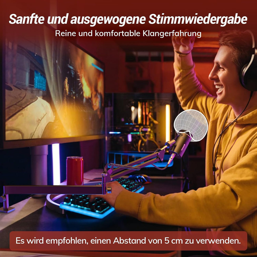 TONOR Dynamisches Microphone mit XLR/USB Kabel für Podcast, TD510+LP Black TD510 mit Tiefarm Set, Bl